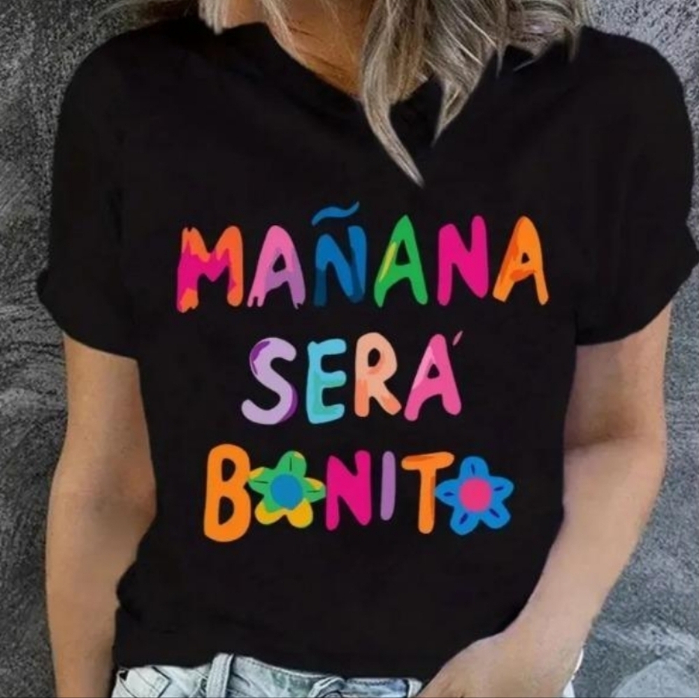 Black Graphic Tee with Colorful Print - Picture 1 of 7
